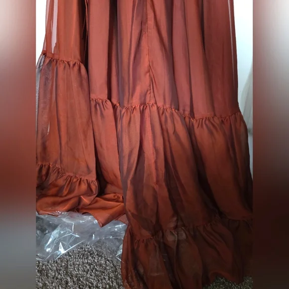 Mac Duggal 67948 Copper Criss Cross Waist Bishop Sleeve Dress Sz. 2 - Picture 9 of 12